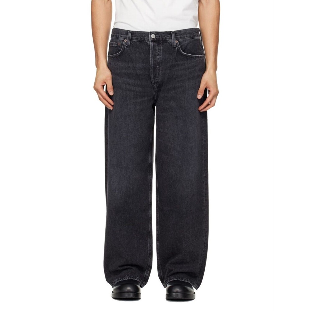 Agolde Black Relaxed Wide Leg Straight Jeans. Size 30.